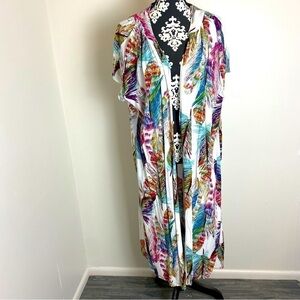 Umgee Boho Feather Print Kimono Duster